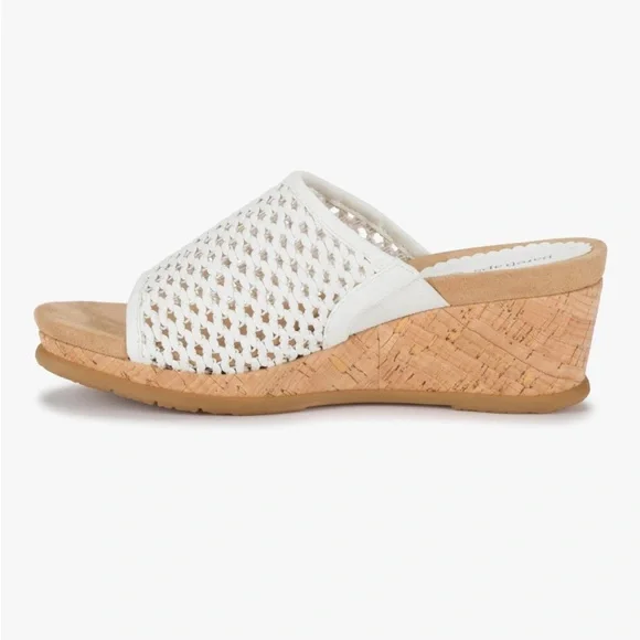 BareTraps White and Tan Wedge Sandals